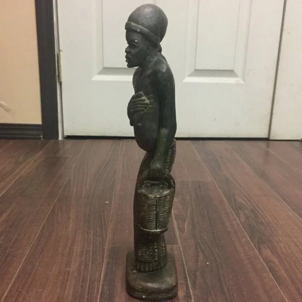 Vintage Stone Sculpture African Woman with Basket Statue Figure 14.5" - Picture 9 of 10